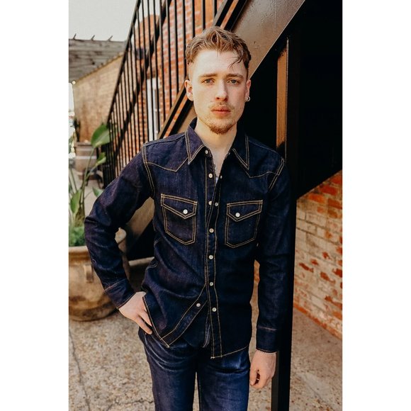 The Flat Head Brown Ribbed Denim Snap Button Western Shirt Overshirt sz 38 - Picture 6 of 8